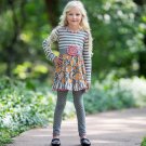 Ann Loren Boutique Grey Floral & Striped Dress & Polka Dot Leggings Clothing Set