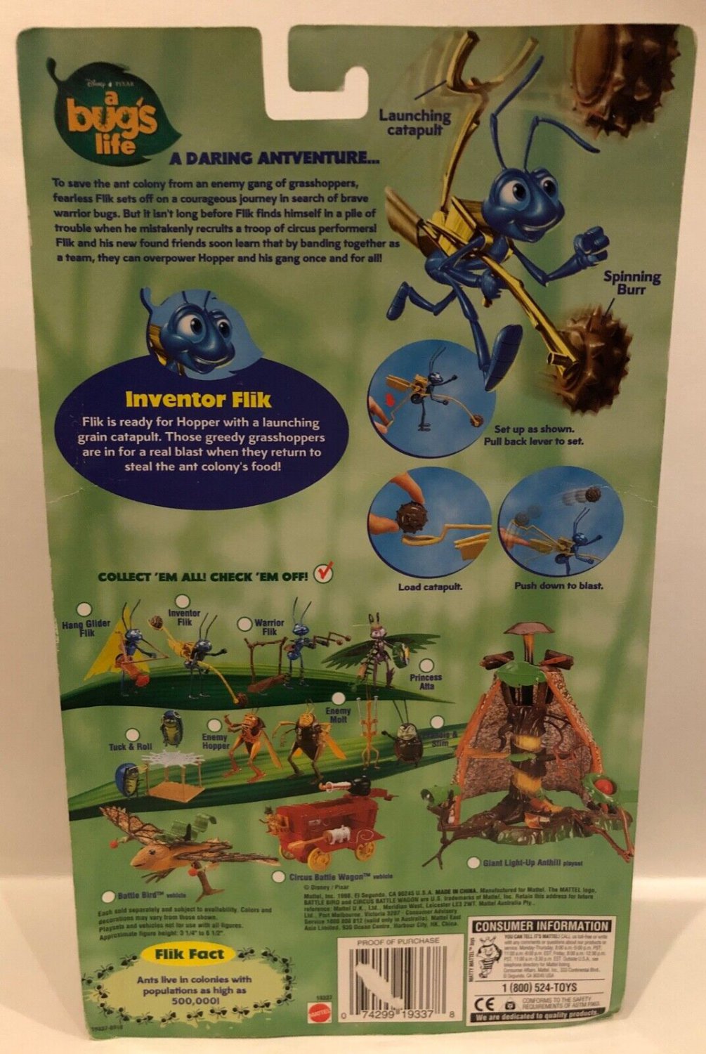 NEW Disney Pixar A Bugs Life 1998 Action Figure Inventor Flik Launching ...