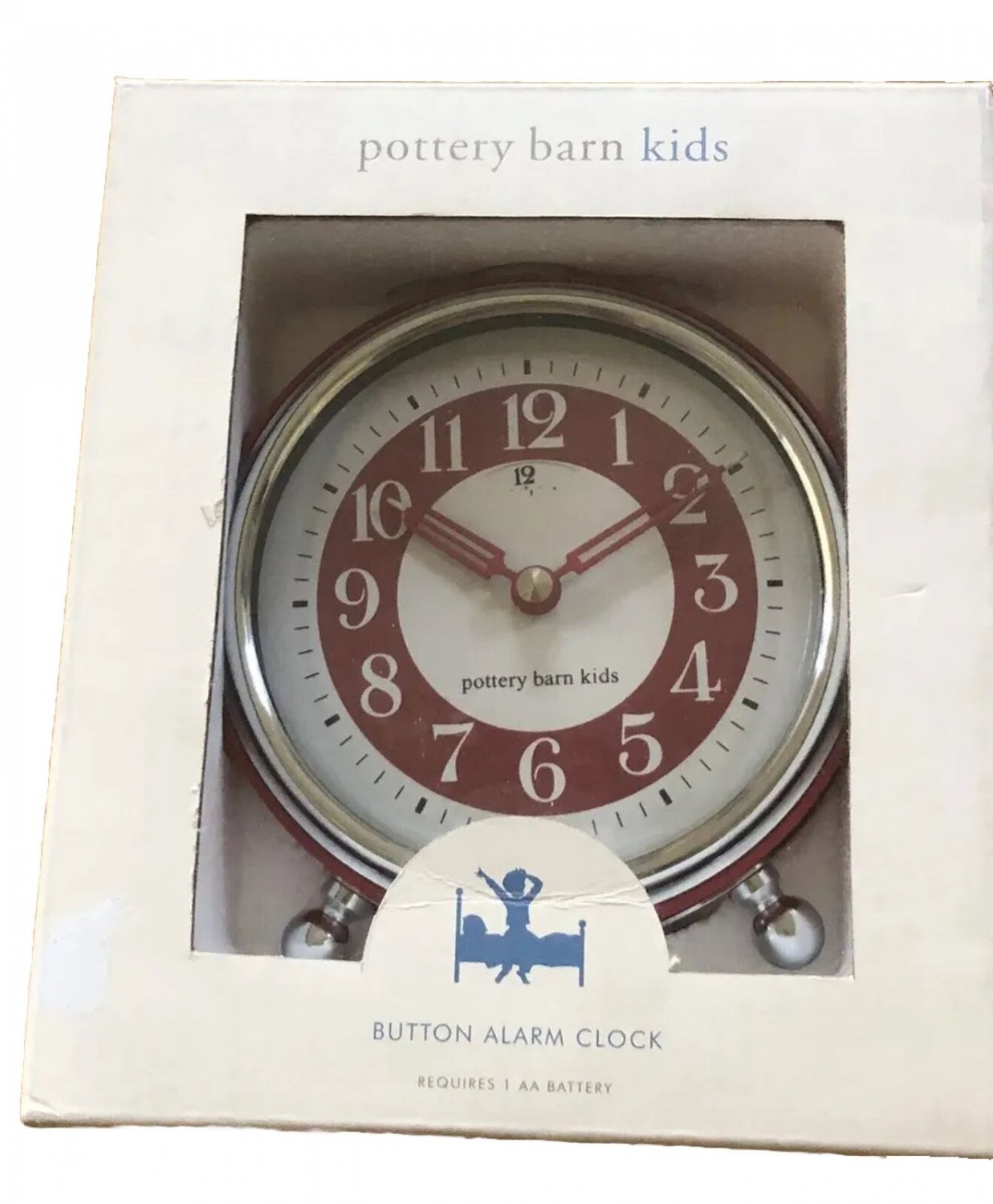 NEW Pottery Barn Kids Button Alarm Clock Retro Style Red
