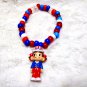 Handmade Vintage Peko-chan Keychain Beaded Bracelet: 2003 Santa Doll Charm Independence Day charm