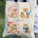 Japanese Season Shiba Inu Tote Bag, Foldable Bag, Large Capacity Tote, Double-Sided Printed