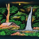 Landscape Waterfall Mountains Original Velvet Painting
