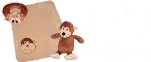 Three Piece Monkey Blanket With Neck Pillow and Stuff Toy