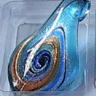 Teal Gold Teardrop  Glass Pendant