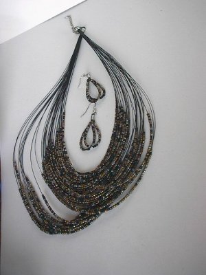 Black Brown Seedbead NECKLACE SET
