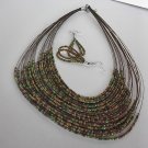 Brown Green Seedbead  NECKLACE SET