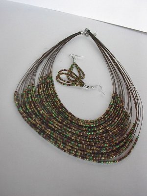 Brown Green Seedbead  NECKLACE SET