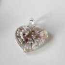 White Flower Heart Lampwork  Glass Pendant