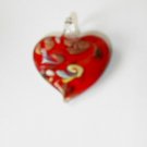 red dash of yellow heart Lampwork  Glass Pendant