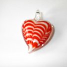red and White heart Lampwork  Glass Pendant