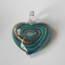 Green Swirl Heart Lampwork  Glass Pendant