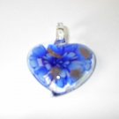 Dark Blue Flower  Heart Lampwork  Glass Pendant