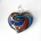 Dark Blue Swirl  Heart Lampwork  Glass Pendant