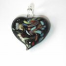 Black Multi Heart Lampwork  Glass Pendant