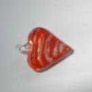 Orange White Puffed Heart Lampwork  Glass Pendant