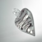 White Black Puffed Heart  Lampwork  Glass Pendant
