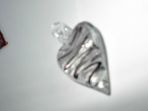 White Black Puffed Heart  Lampwork  Glass Pendant