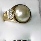 Large Pearl  With CZ Ring 18Gold Plated Size 5