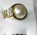 Large Pearl  With CZ Ring 18Gold Plated Size 5
