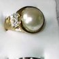 Large Pearl  With CZ Ring 18Gold Plated Size 5