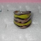 Yellow Black MURANO GLASS RING Size 9
