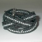Black Seedbead And Gray Pearl Bead Stretch  Bracelet