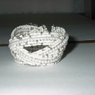 White Seedbead And White Pearl Bead Stretch  Bracelet