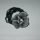 Removeable Flower Black Seedbead Stretch Bracelet