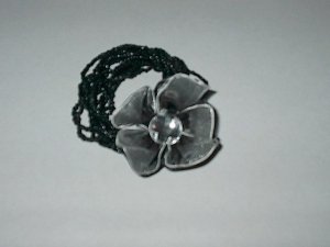 Removeable Flower Black Seedbead Stretch Bracelet