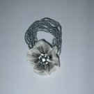 Removeable Flower Gray Seedbead Stretch Bracelet