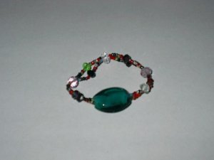 Glass Bead Stretch Bracelet Main Color Bluegreen