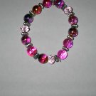 Pink  Metalic Glass Bead Stretch Bracelet