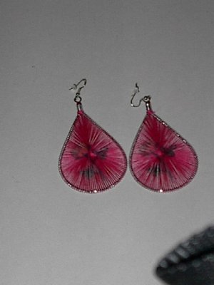 Pink  String Art EARRINGS With Rose Design