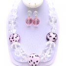 Pink Chunky Murana Glass Necklace Set With  Earrings