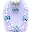 Blue  Chunky Murana Glass Necklace Set With  Earrings