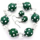 Green Pokadot Stretch Bracelet Matching Earrings