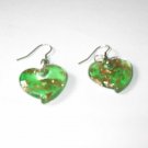 Green  Heart Lampwork Glass EARRINGS