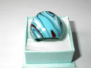 Light Blue Red MURANO GLASS RING Size 8