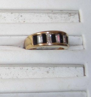 Black And Clear Stone Ring 5 New
