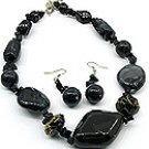 Black  Stone  18 Inch Necklace Set With Earrings