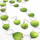 Green Heart Shell  36 Inch Necklace Set With Earrings