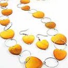 Orange Heart Shell  36 Inch Necklace Set With Earrings