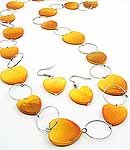 Orange Heart Shell  36 Inch Necklace Set With Earrings