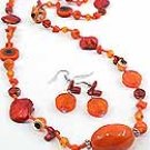 Orange Evil Eye Glass34 Inch Necklace Set With Earrings