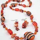 Orange Ceramic 36 Inch Necklace Set With Earrings