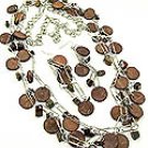 Brown Woodchip 38 Inch Necklace Set With Earrings