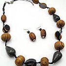 Brown Wood 34 Inch Necklace Set With Earrings