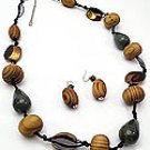 Turq  Wood 34 Inch Necklace Set With Earrings