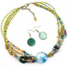 Multi Glass And Seedbead  17 Inch NECKLACE SET