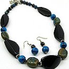 Black Stone 18 Inch Necklace Set With Earrings